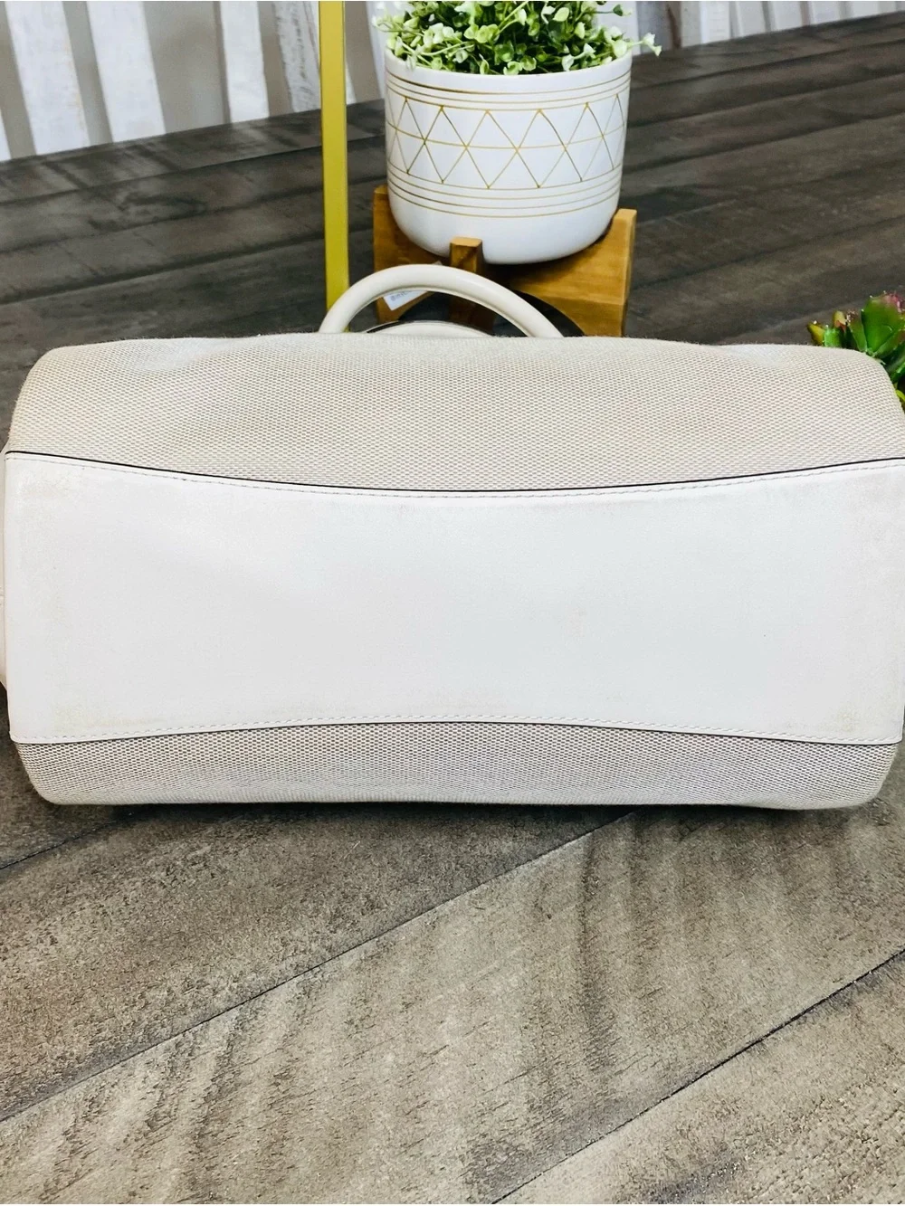 COACH Elise Satchel Horse & Carriage Jacquard Canvas White Leather Crossbody Bag